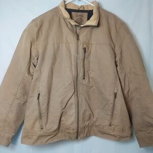 LL‎ Bean Mens XL REG Tan Cotton Full Zip Barn Chore Jacket Lined Read!